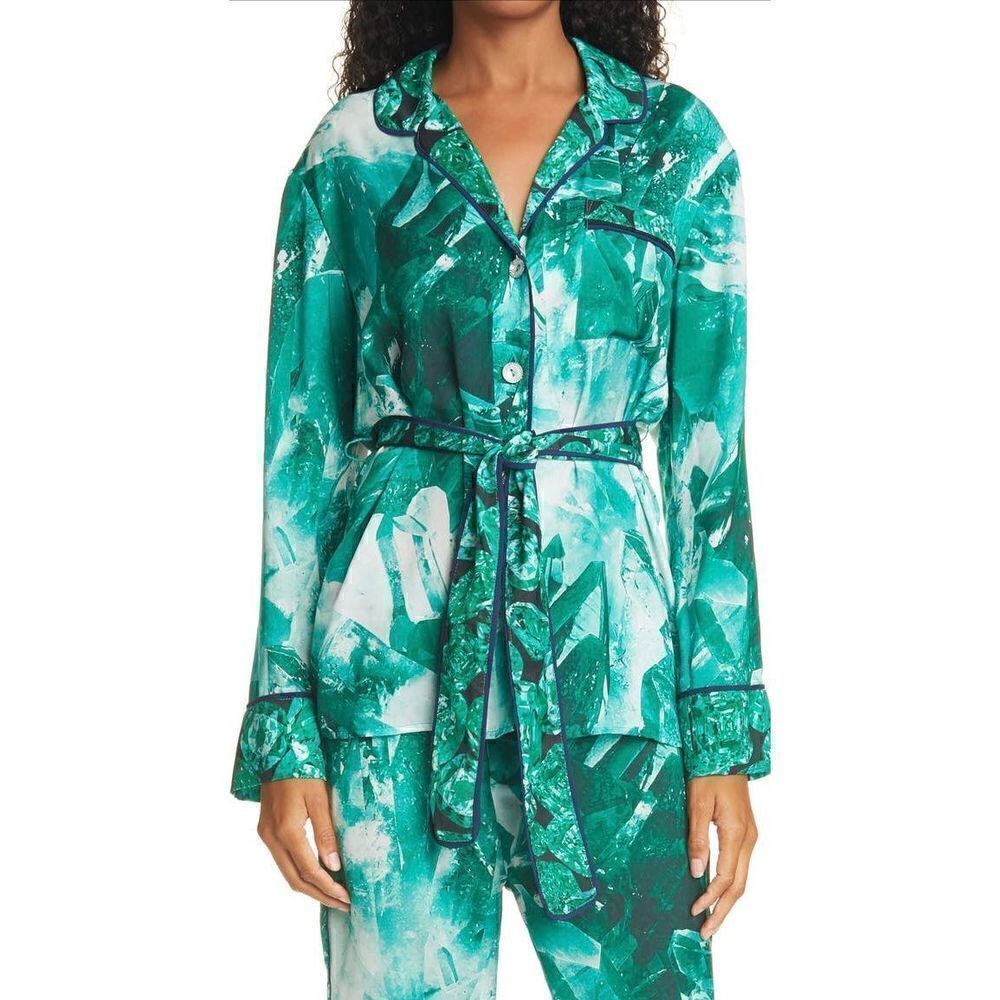 Le Superbe Staycation Green Print Blouse NWT Size 6